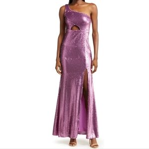 (NEW) Lulus Prom Perfect Pink Sequins One Shoulder Mermaid Maxi Dress Size Large